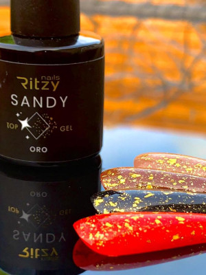 SANDY ORO Top Coat Gel  (glossy with golden foil flakes)